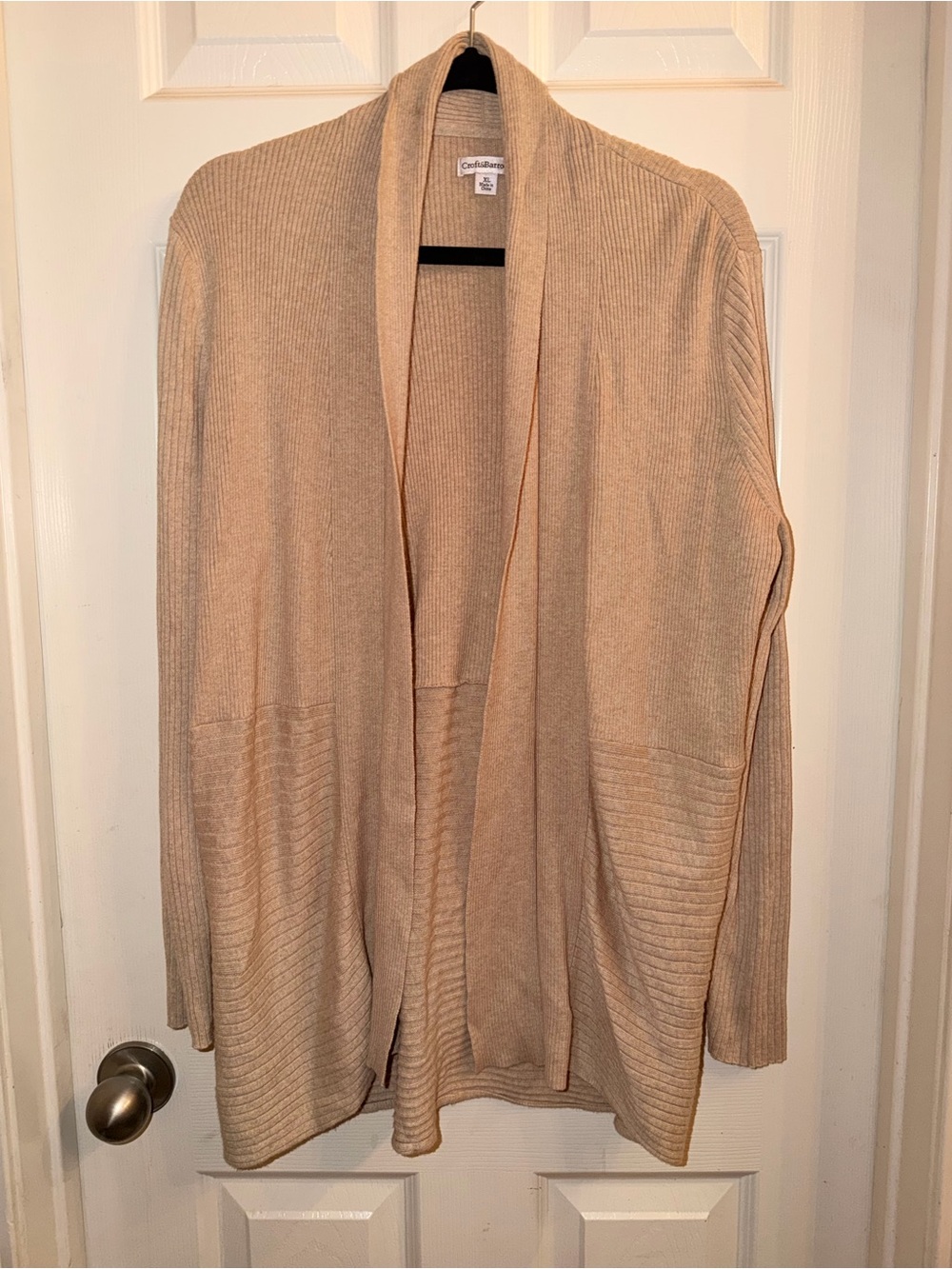 croft & barrow Tan Open-Front Ribbed Cardigan